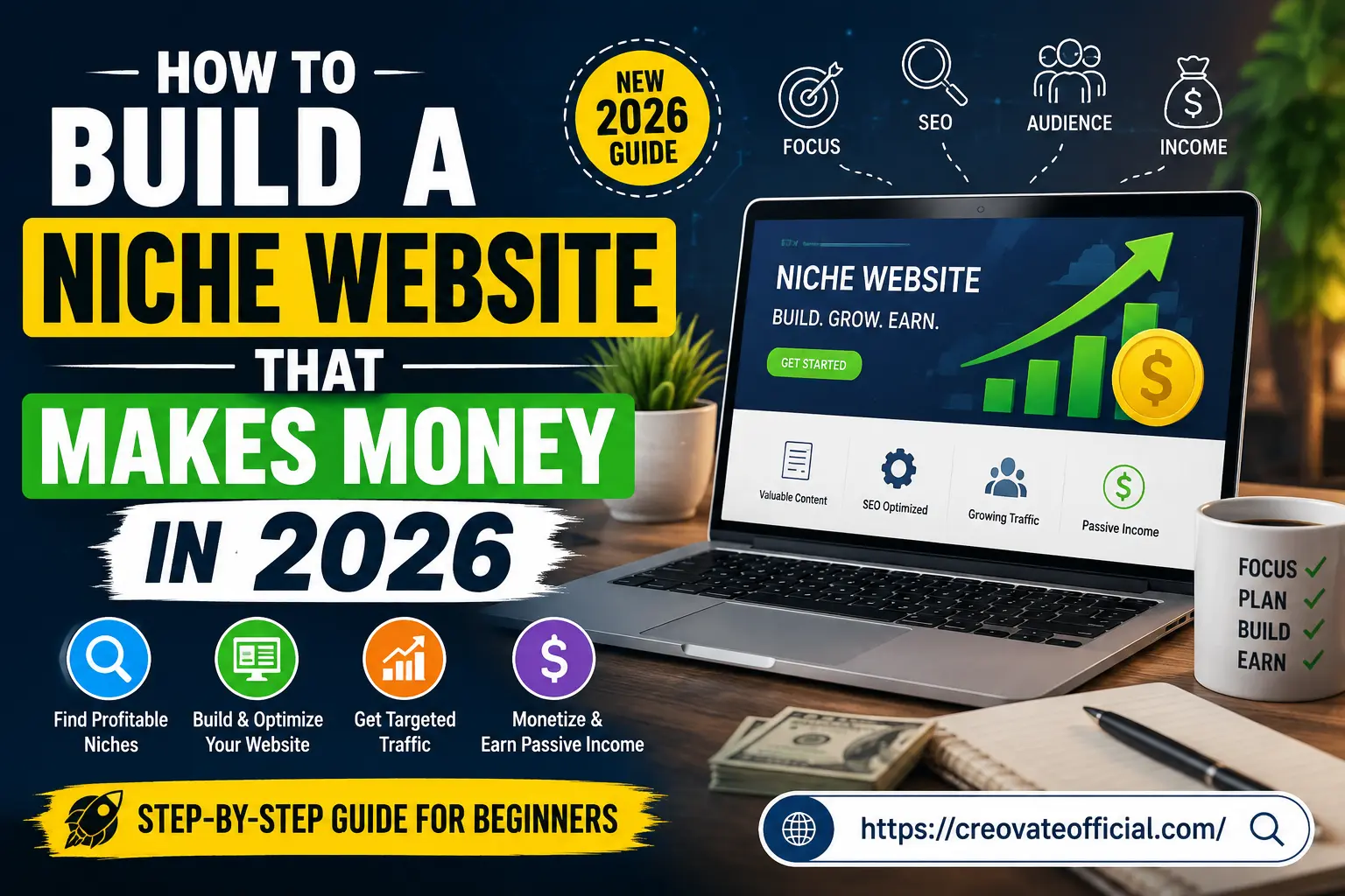 How to build a niche website that makes money in 2026 — step-by-step guide covering niche research, SEO, traffic, and monetization