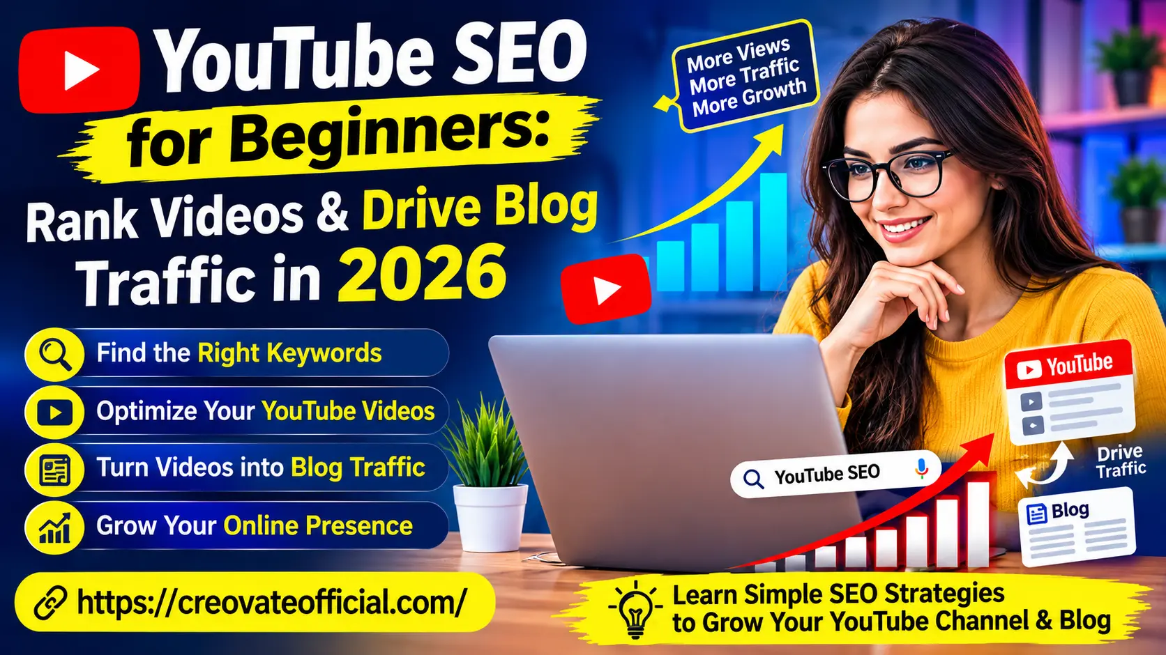 YouTube SEO for beginners: rank videos and drive blog traffic in 2026 — find the right keywords, optimize your videos, turn views into blog traffic, and grow your online presence